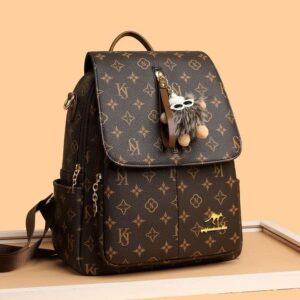 Brown Printed Leather Backpack